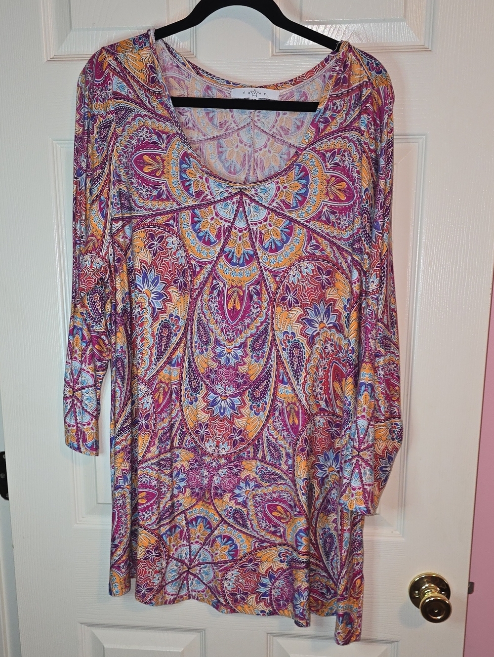 Fever Paisley Scoop-Neck Long Sleeve Dress - Purple, Gold & Blue